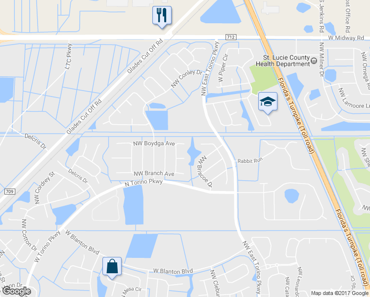 map of restaurants, bars, coffee shops, grocery stores, and more near 5453 Northwest Dolly Court in Port St. Lucie