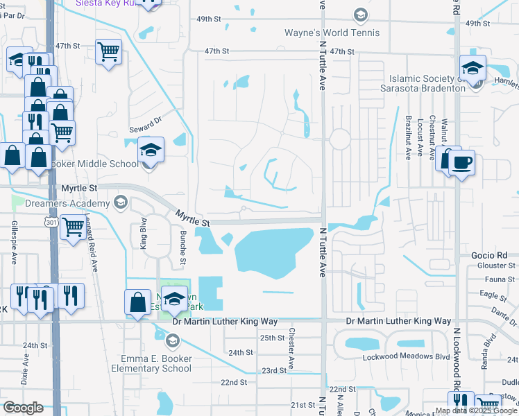 map of restaurants, bars, coffee shops, grocery stores, and more near 2662 Twin Drive in Sarasota