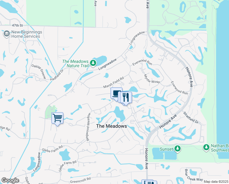 map of restaurants, bars, coffee shops, grocery stores, and more near 3534 Marsh Field Road in Sarasota
