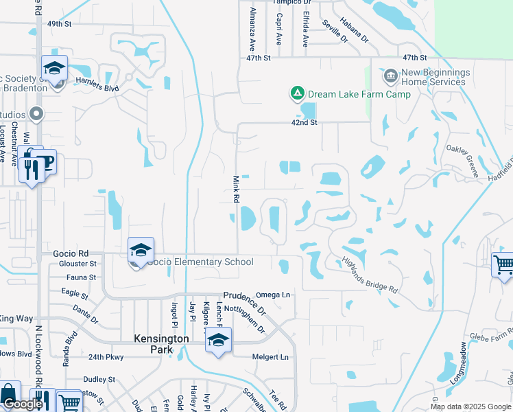 map of restaurants, bars, coffee shops, grocery stores, and more near 3482 Crystal Lakes Court in Sarasota