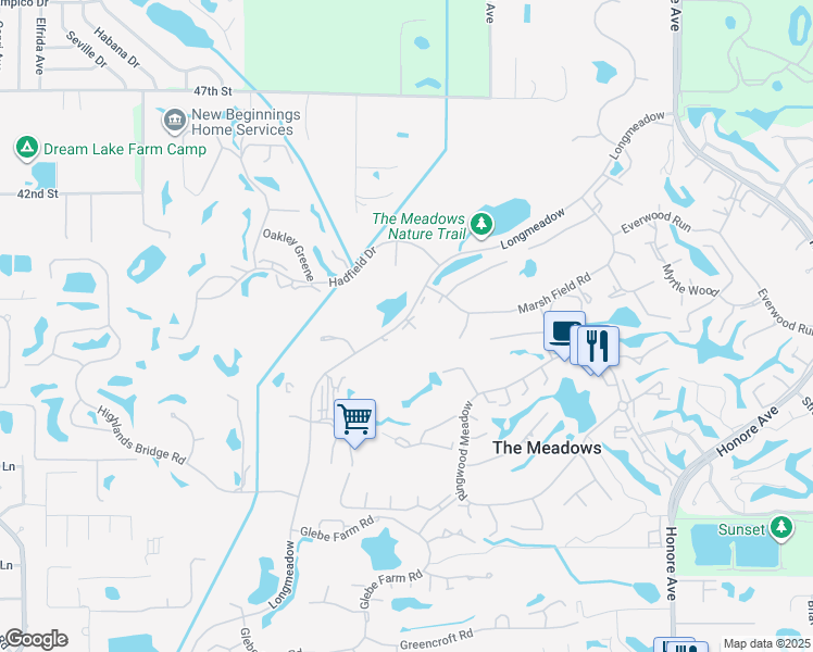 map of restaurants, bars, coffee shops, grocery stores, and more near 3657 Longmeadow in Sarasota