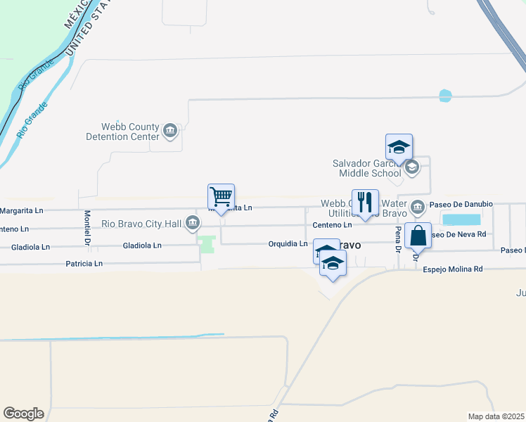 map of restaurants, bars, coffee shops, grocery stores, and more near 1527 Margarita Lane in Laredo