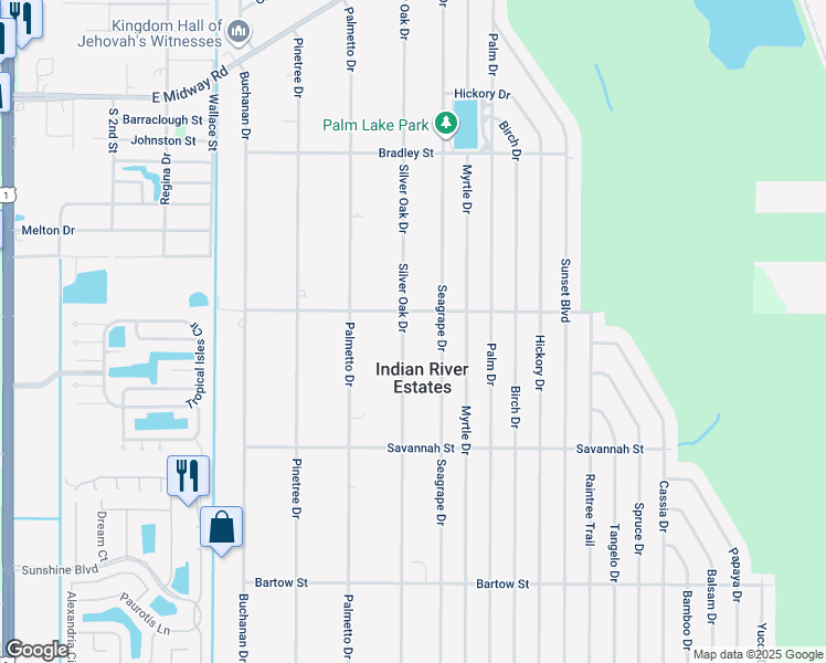 map of restaurants, bars, coffee shops, grocery stores, and more near 5404 Silver Oak Drive in Fort Pierce