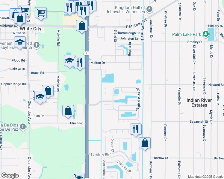 map of restaurants, bars, coffee shops, grocery stores, and more near 255 Old Key West Place in Fort Pierce
