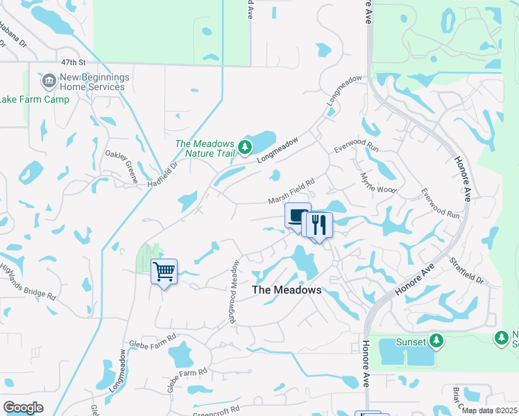 map of restaurants, bars, coffee shops, grocery stores, and more near 4967 Taywater Dell in Sarasota