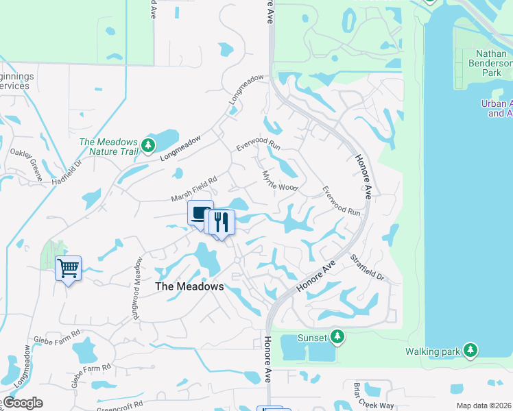 map of restaurants, bars, coffee shops, grocery stores, and more near 5254 Wedgewood Lane in Sarasota