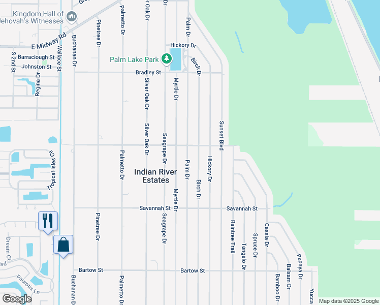 map of restaurants, bars, coffee shops, grocery stores, and more near 5402 Palm Drive in Fort Pierce