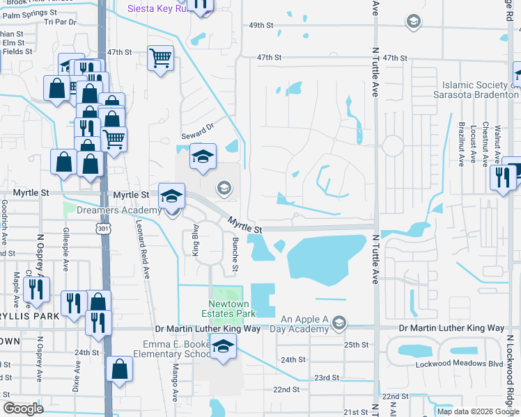 map of restaurants, bars, coffee shops, grocery stores, and more near 2445 Twin Drive in Sarasota