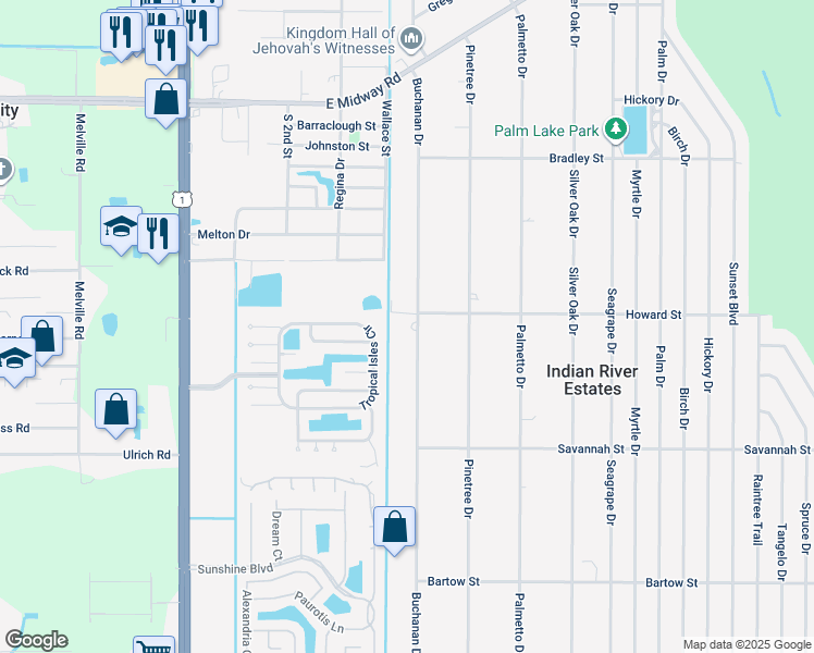 map of restaurants, bars, coffee shops, grocery stores, and more near 5403 Buchanan Drive in Fort Pierce