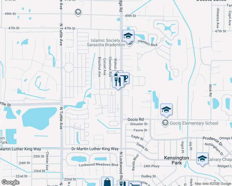 map of restaurants, bars, coffee shops, grocery stores, and more near 3489 North Lockwood Ridge Road in Sarasota