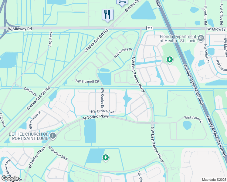 map of restaurants, bars, coffee shops, grocery stores, and more near 5422 Northwest Crista Street in Port St. Lucie
