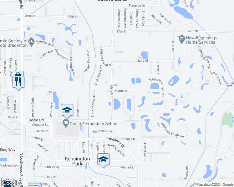 map of restaurants, bars, coffee shops, grocery stores, and more near 3482 Crystal Lakes Court in Sarasota