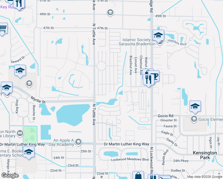 map of restaurants, bars, coffee shops, grocery stores, and more near 3506 Edam Street in Sarasota