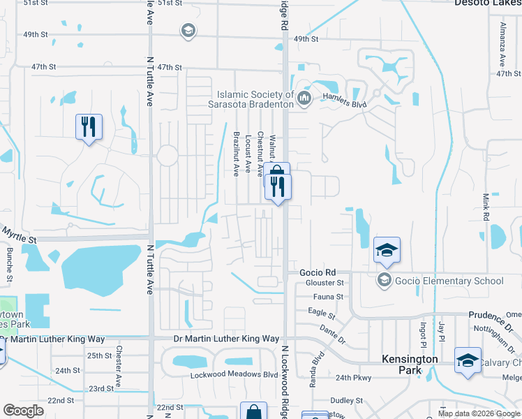 map of restaurants, bars, coffee shops, grocery stores, and more near 3713 Chestnut Avenue in Sarasota