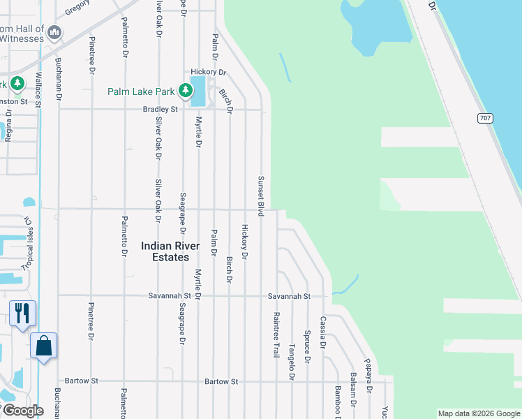 map of restaurants, bars, coffee shops, grocery stores, and more near 5398 Sunset Boulevard in Fort Pierce