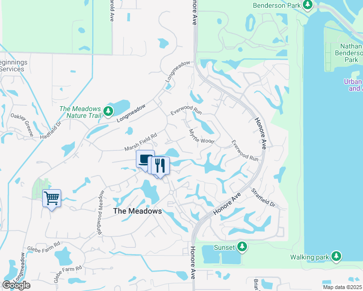 map of restaurants, bars, coffee shops, grocery stores, and more near 5225 Marsh Field Lane in Sarasota