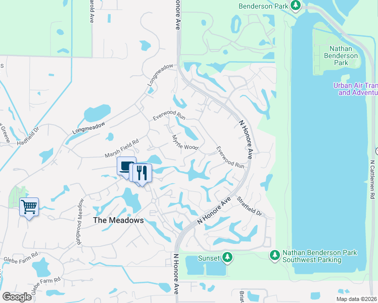 map of restaurants, bars, coffee shops, grocery stores, and more near 5331 Myrtle Wood in Sarasota