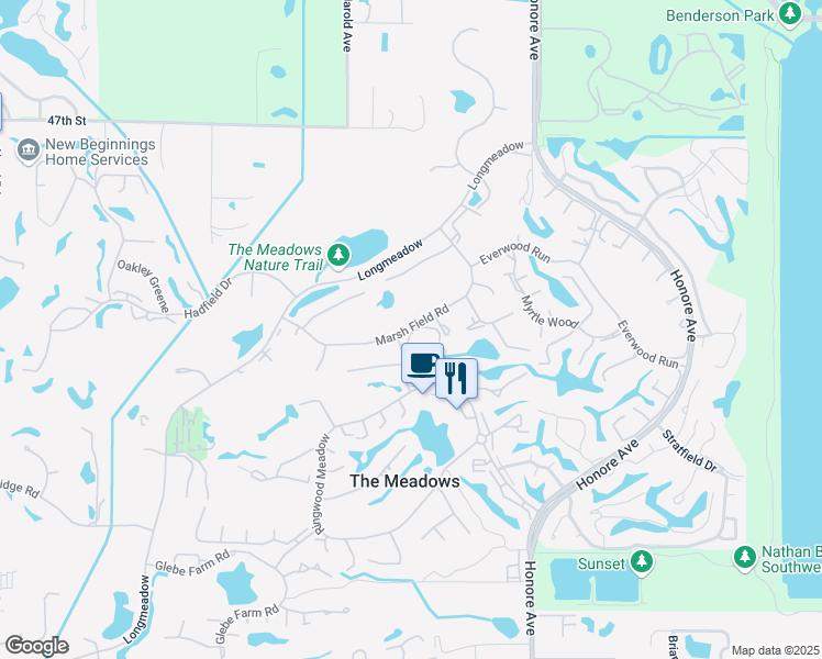 map of restaurants, bars, coffee shops, grocery stores, and more near 5000 Marsh Field Road in Sarasota