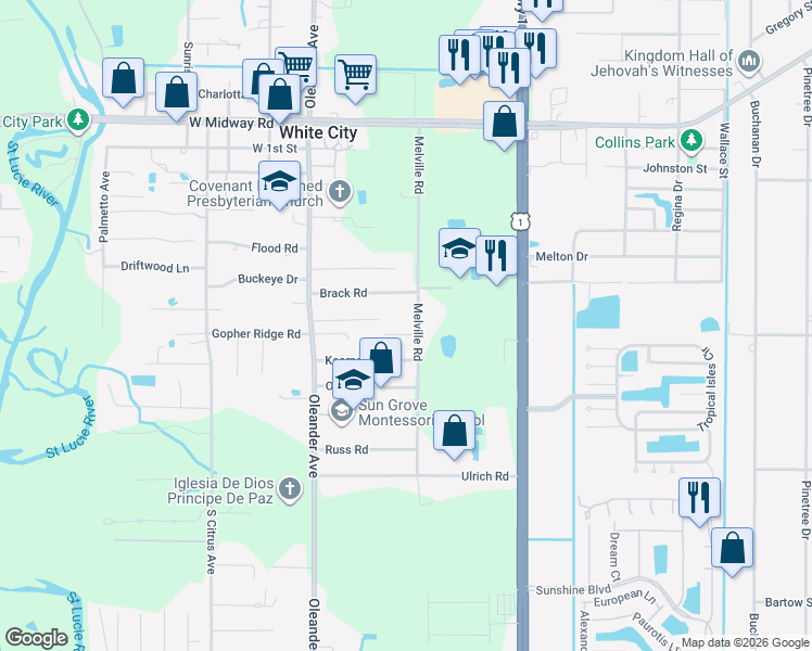map of restaurants, bars, coffee shops, grocery stores, and more near 700 Cory Campbell Road in Fort Pierce