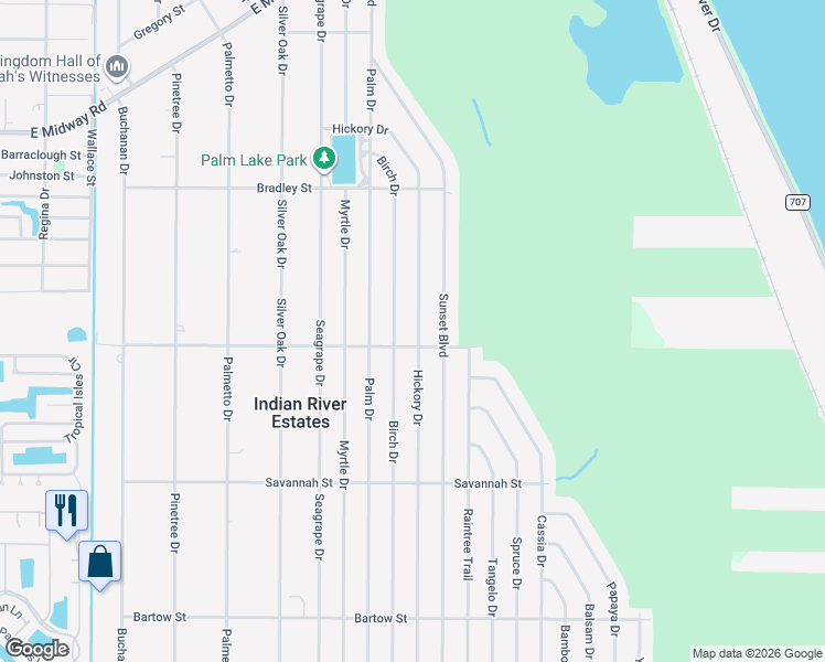 map of restaurants, bars, coffee shops, grocery stores, and more near 5313 Hickory Drive in Fort Pierce