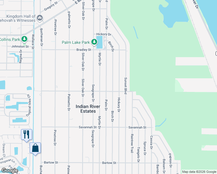 map of restaurants, bars, coffee shops, grocery stores, and more near 5308 Palm Drive in Fort Pierce