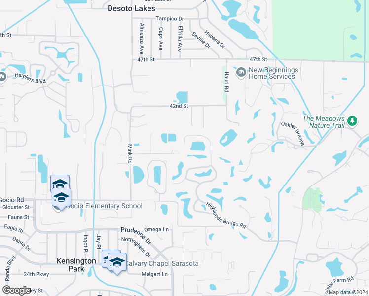 map of restaurants, bars, coffee shops, grocery stores, and more near 3448 Highlands Bridge Road in Sarasota