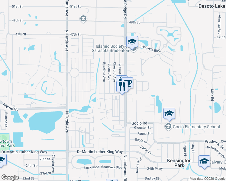 map of restaurants, bars, coffee shops, grocery stores, and more near 3713 Chestnut Avenue in Sarasota