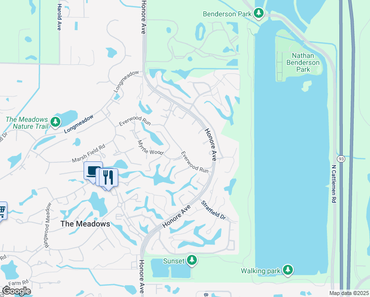 map of restaurants, bars, coffee shops, grocery stores, and more near 5370 Everwood Run in Sarasota