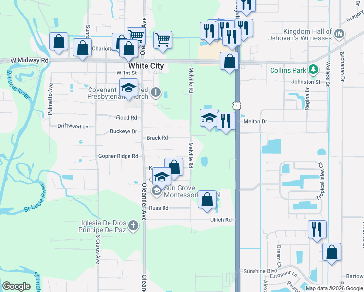 map of restaurants, bars, coffee shops, grocery stores, and more near 700 Cory Campbell Road in Fort Pierce