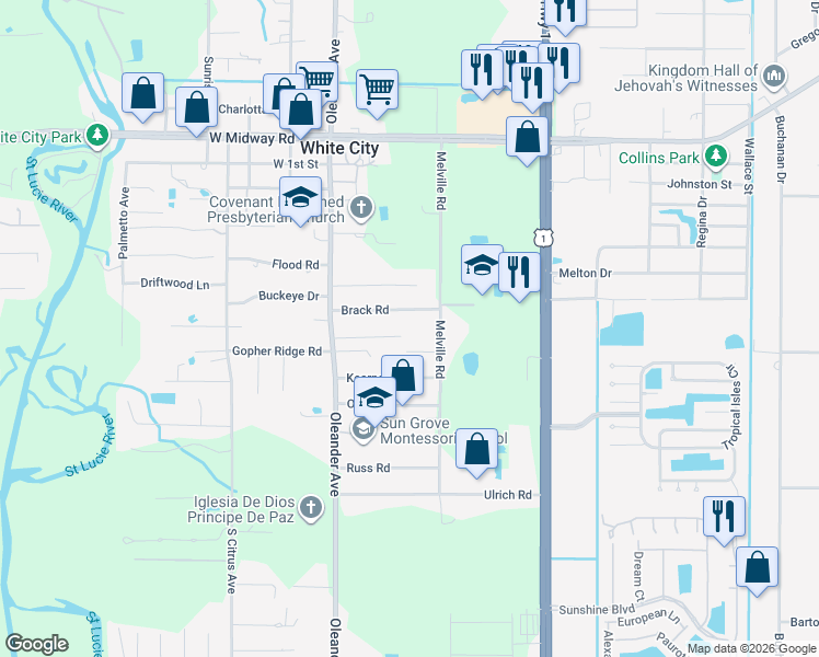 map of restaurants, bars, coffee shops, grocery stores, and more near 700 Cory Campbell Road in Fort Pierce