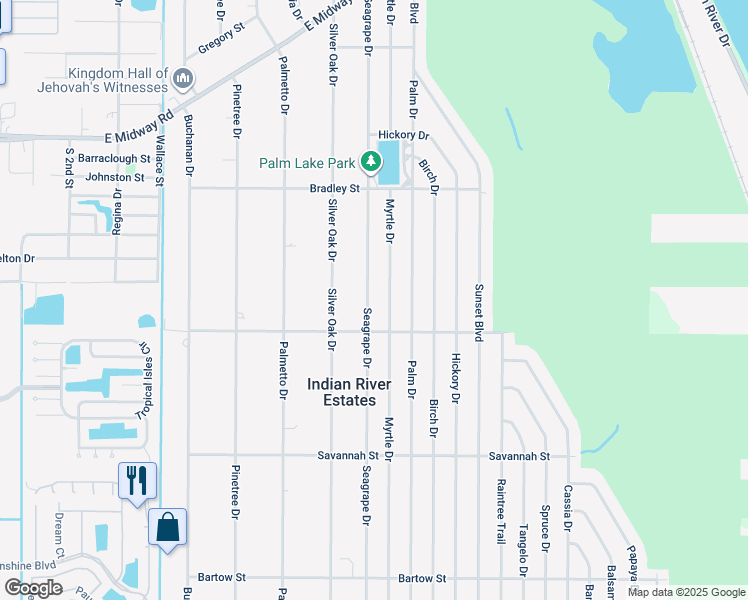 map of restaurants, bars, coffee shops, grocery stores, and more near 5309 Myrtle Drive in Fort Pierce