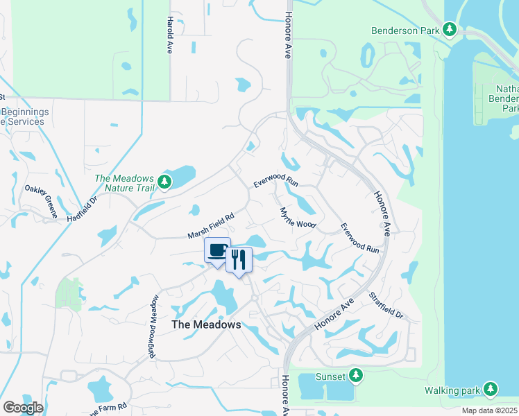 map of restaurants, bars, coffee shops, grocery stores, and more near 5225 Marsh Field Lane in Sarasota