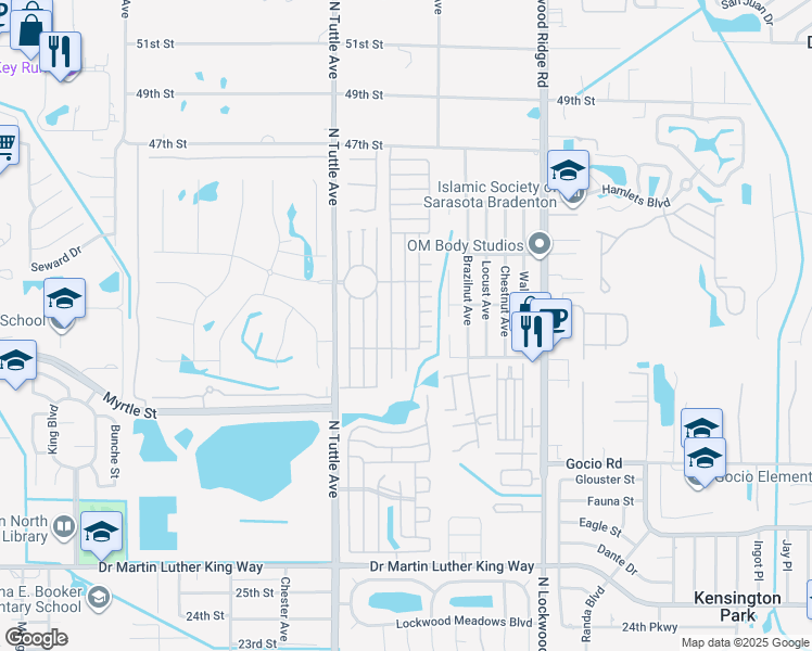 map of restaurants, bars, coffee shops, grocery stores, and more near 3702 Voorne Street in Sarasota