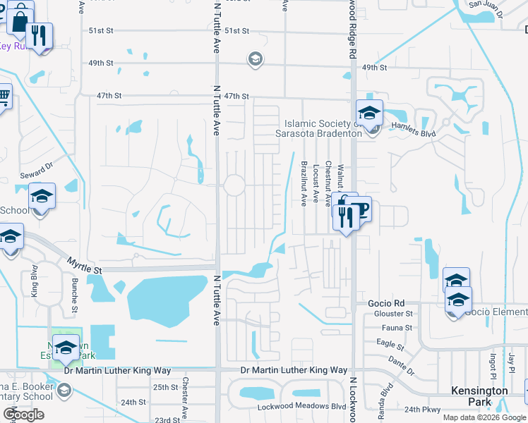 map of restaurants, bars, coffee shops, grocery stores, and more near 3936 Voorne Street in Sarasota