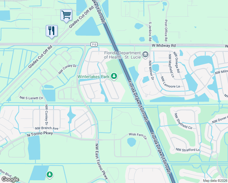 map of restaurants, bars, coffee shops, grocery stores, and more near 5242 Northwest Jannebo Street in Port St. Lucie