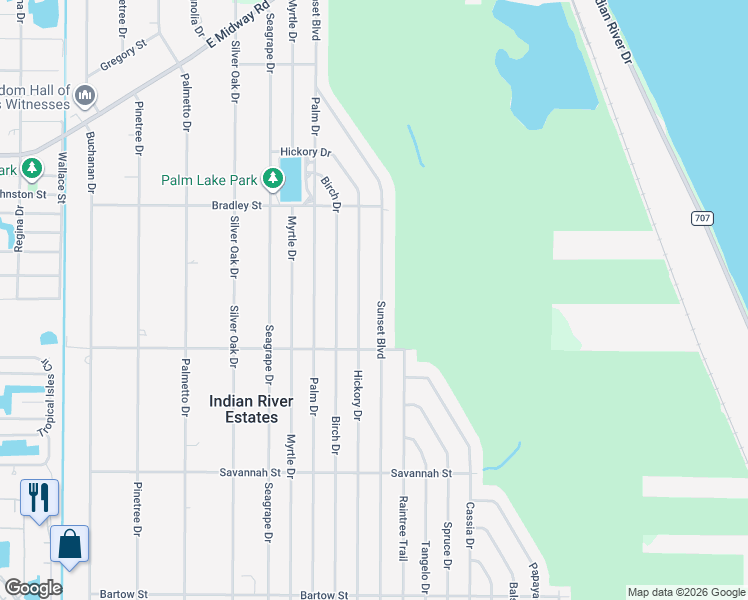 map of restaurants, bars, coffee shops, grocery stores, and more near 5212 Sunset Boulevard in Fort Pierce