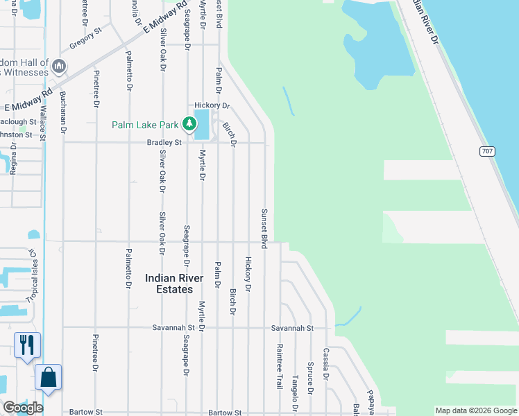 map of restaurants, bars, coffee shops, grocery stores, and more near 5212 Sunset Boulevard in Fort Pierce