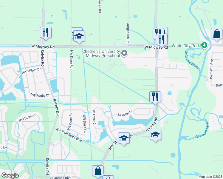 map of restaurants, bars, coffee shops, grocery stores, and more near 2873 Lucy Lane in Fort Pierce