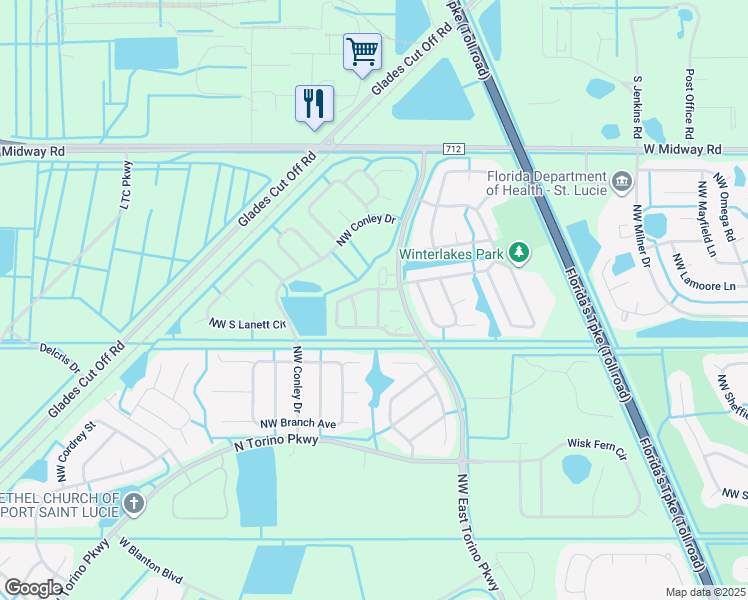 map of restaurants, bars, coffee shops, grocery stores, and more near 5305 Northwest East Torino Parkway in Port St. Lucie