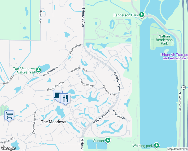 map of restaurants, bars, coffee shops, grocery stores, and more near 5280 Everwood Run in Sarasota