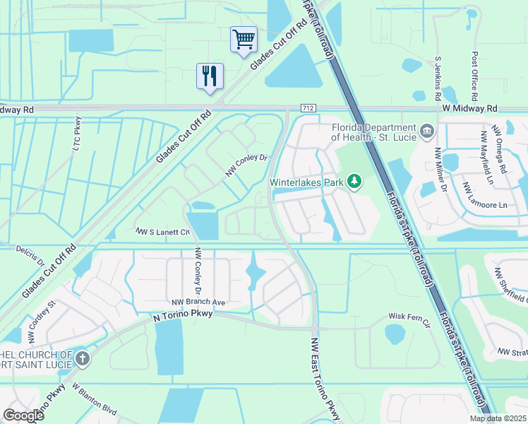 map of restaurants, bars, coffee shops, grocery stores, and more near 5305 Northwest East Torino Parkway in Port St. Lucie