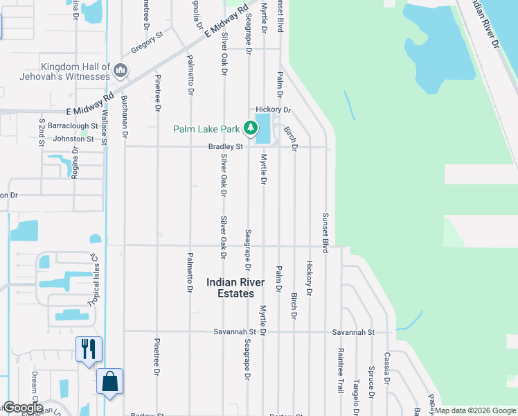 map of restaurants, bars, coffee shops, grocery stores, and more near 5211 Myrtle Drive in Fort Pierce