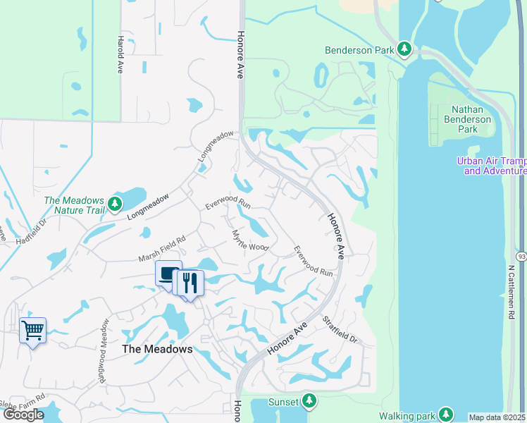 map of restaurants, bars, coffee shops, grocery stores, and more near 5280 Everwood Run in Sarasota