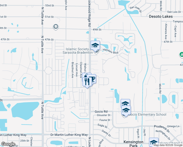 map of restaurants, bars, coffee shops, grocery stores, and more near 4007 North Lockwood Ridge Road in Sarasota