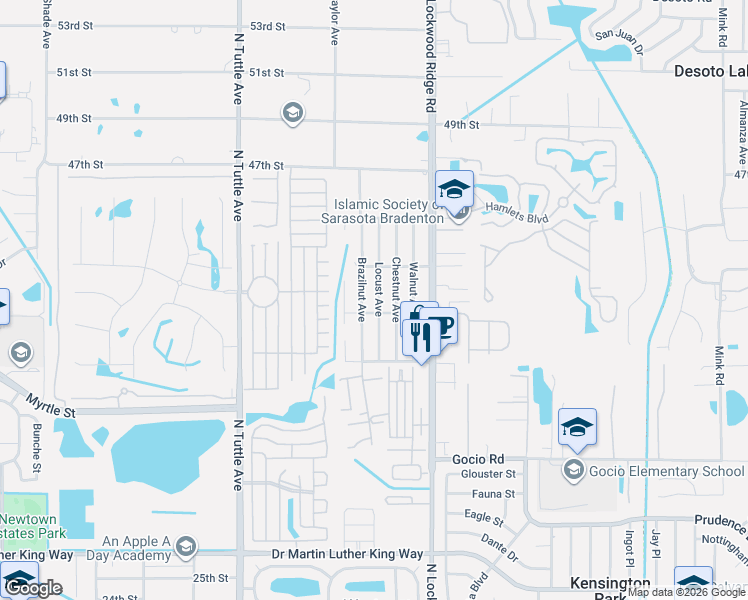 map of restaurants, bars, coffee shops, grocery stores, and more near 4005 Chestnut Avenue in Sarasota
