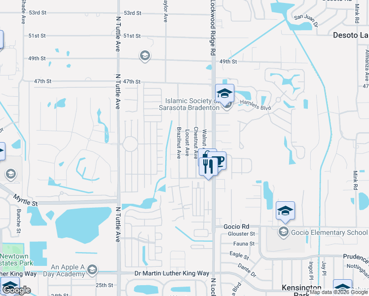 map of restaurants, bars, coffee shops, grocery stores, and more near 4005 Chestnut Avenue in Sarasota