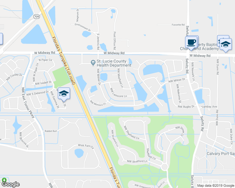 map of restaurants, bars, coffee shops, grocery stores, and more near 5329 Northwest Lamoore Lane in Port St. Lucie