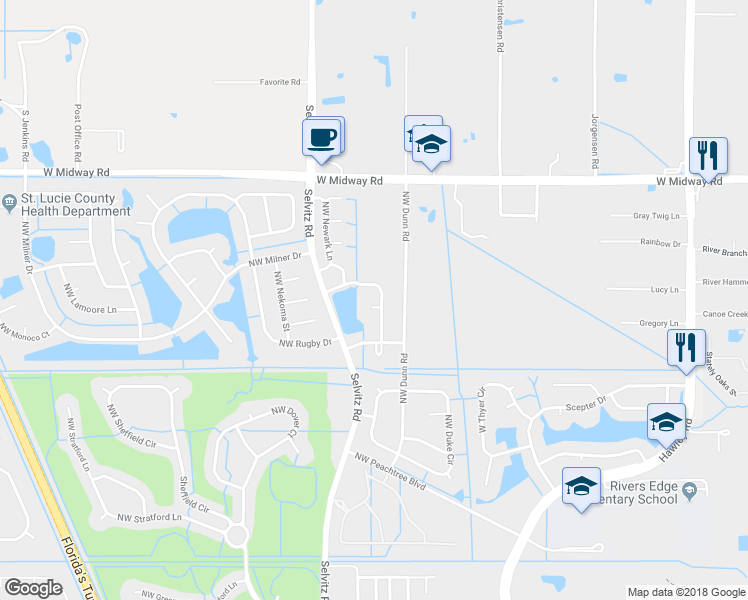 map of restaurants, bars, coffee shops, grocery stores, and more near 5360 Northwest Nassau Lane in Port Saint Lucie