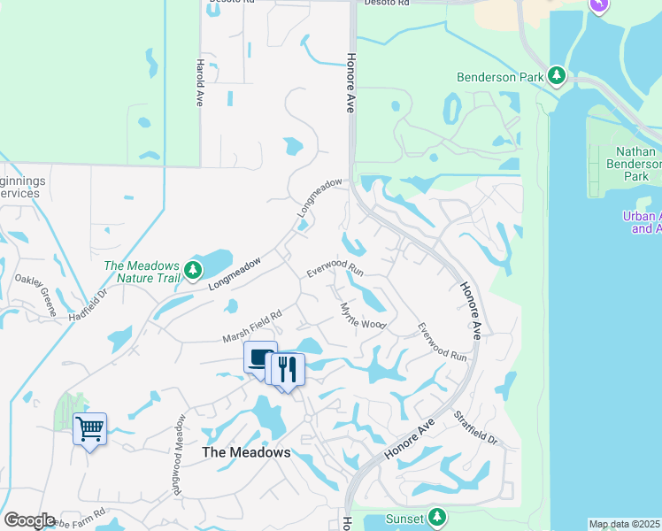 map of restaurants, bars, coffee shops, grocery stores, and more near 5222 Myrtle Wood in Sarasota