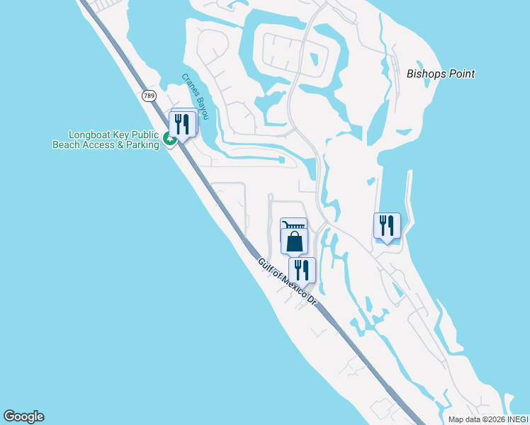 map of restaurants, bars, coffee shops, grocery stores, and more near 561 Bay Isles Road in Longboat Key
